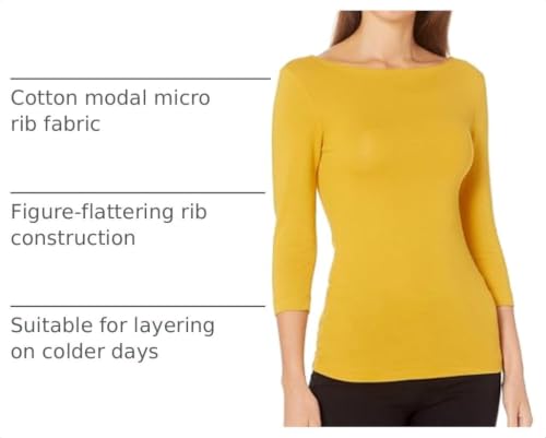 Image of Amazon Essentials Women's Slim-Fit 3 /4 Sleeve Boat Neck Cotton Modal T-Shirt