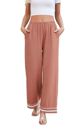 Allimy Women's Summer Casual Midi High Rise Flowy Wide Leg Linen Pants2