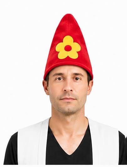 The Dragons Den Adults Garden Gnome Pointy Hat With Flower Decoration Fancy Dress Headwear [Red]