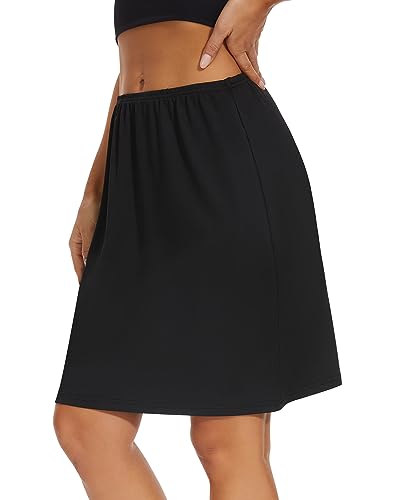 Image of MANCYFIT Slip Skirt for Women Under Dress, Midi Half Slip | Anti-Static Layer, Knee Length, No-Cling Underskirt, Midi Slip Skirt, Smooth A-Line Drape, Under Dresses