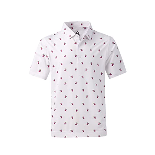 DEOLAX Mens Polo Shirts Moisture Wicking Dry Fit Performance Mens Golf Shirt Regular Fit Fashion Print Short Sleeve Polo White