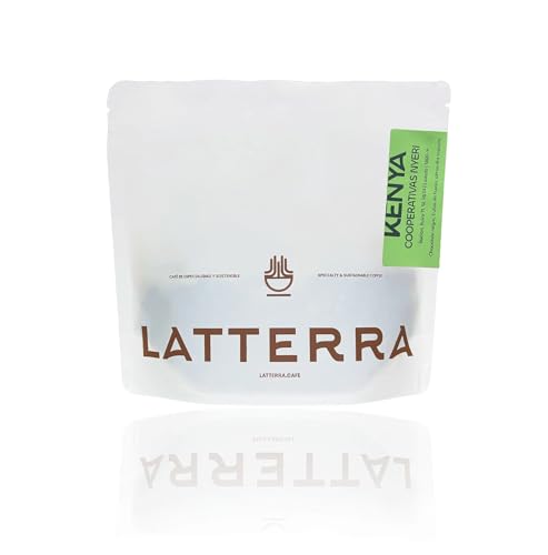 Latterra Café Especialidad en Grano Origen Kenya 340gr - Café de Especialidad con Notas de Chocolate Negro, Frutas de Hueso y Almendra Tostada - Especialidad Cooperativas Nyeri