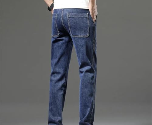 Men Stretch Jeans High Waist Versatile Straight Leg Denim Pants Printed Loose Fit Casual Trousers3