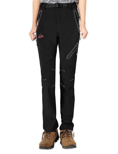 YSENTO Damen Softshellhose Skihose Outdoor Wanderhose Fleece Gefüttert Wasserdicht Winter Thermohose Trekkinghose(Alle Schwarz,M)