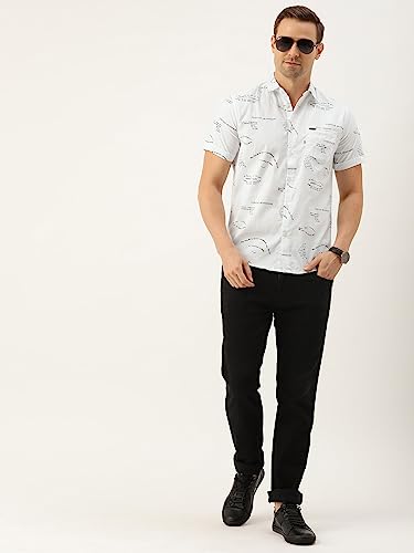 Image of THE INDIAN GARAGE CO Men's Cotton Slim Fit Abstract Printed Half Sleeves Cutaway Collar Casual Shirt