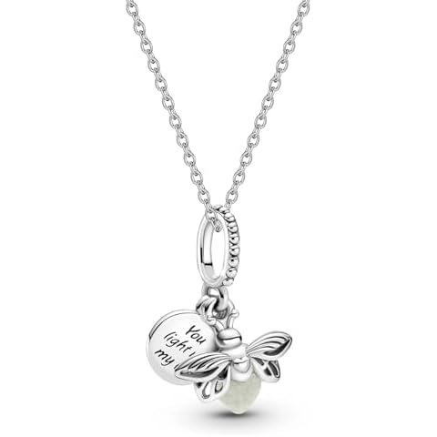 UNE DOUCE Glow-In-The-Dark Firefly Charm Necklace of Sliding Clasp for Adjustable Size for Women (Silver) Cover