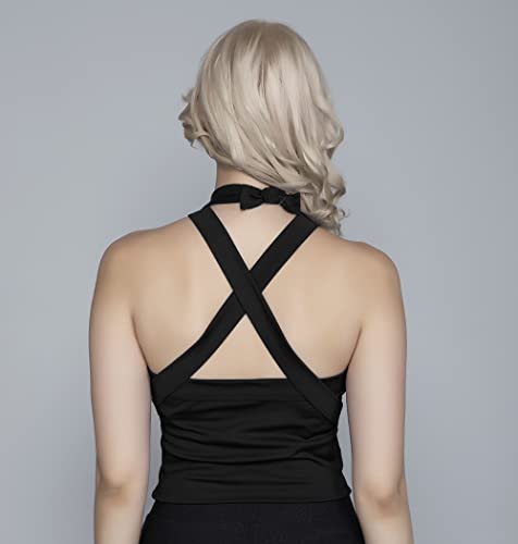 Image of A1728 Women's Basic Solid Halter Neck X Back Crop Top for Women Stylish Western