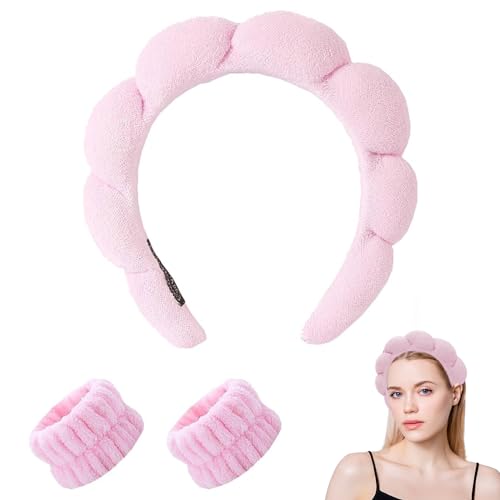 Diadema de Maquillaje, Pelo Banda Para Maquillaje, Diademas de Spa, Diadema de Maquillaje y Pulsera, Banda para el Cabello de Maquillaje, Diademas Faciales de Spa, Diadema para lavado de cara,spa