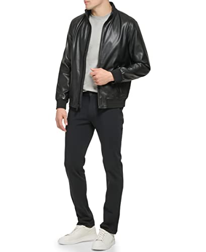 DKNY Mens Modern Knit Collar Bomber Jacket, Black Microsuede4