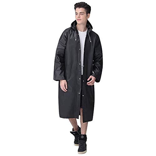 2 Pack Rain Poncho for Adults , Reusable Raincoat Emergency Rain Gear Jacket with Drawstring Hood for Women and Men , Lightweight and Durable, Black