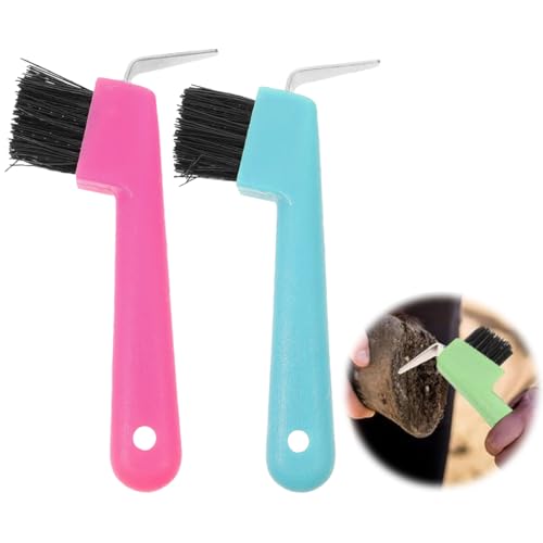 LONZIKP 2 pcs Hufkratzer Pferdekopf Hufauskratzer mit Bürste 2 in 1 Pferdepflege Zubehör Antirutschgriff Pferd Grooming Tools für Saubere Hufe zur Hufpflege (Zufällige Farbe)