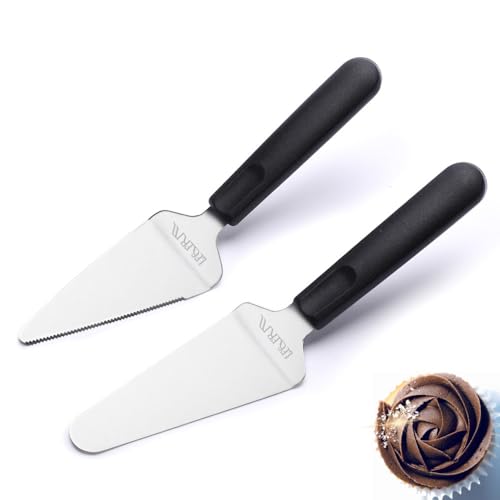 LEGERM Premium Black Pie Server Spatula Set - Stainless Steel Smooth & Serrated Cake, Pizza & Dessert Cutter Knife | Right/Left Handed Friendly Kitchen Utensil