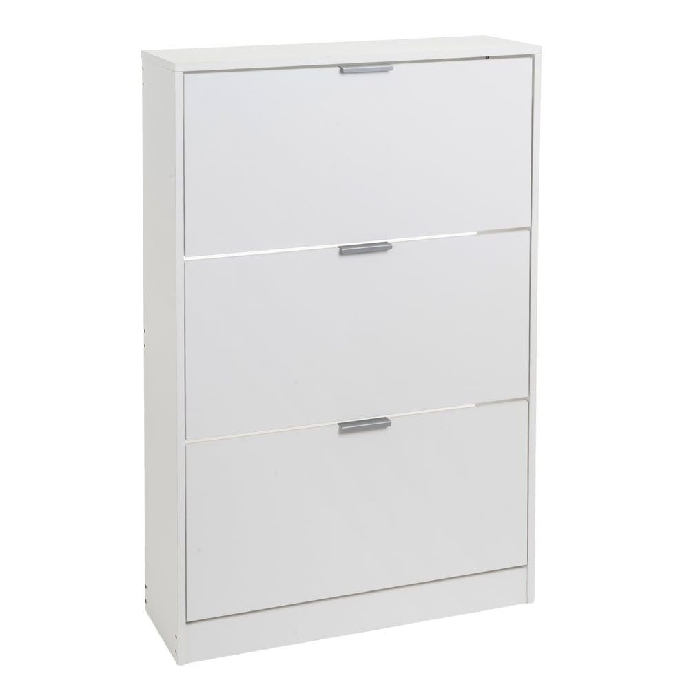 Zapatero estrecho color blanco de 3 puertas de 74x24x119 cm para 18 pares