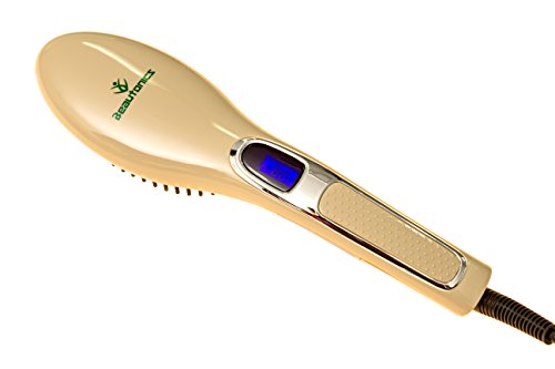 Beautonics Advanced Hair Straightening Brush - New 2016 - Safest Anti Scald, Anti Static Protection - Most Effective And Rapid Heating, Styling - Massage Irons, Detangling Brush Straightener - Gold
