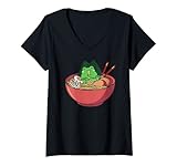donna carino rana mangiare ramen giapponese noodles amante divertente maglietta con collo a v