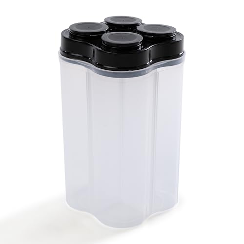 HomeWiz 4 Section Kitchen Storage Box | Fridge Storage Containers | Airtight, Durable, BPA-Free Plastic Container | Organize Grains, Pulses, Snacks & Food in One Jar | (2500ml), Black
