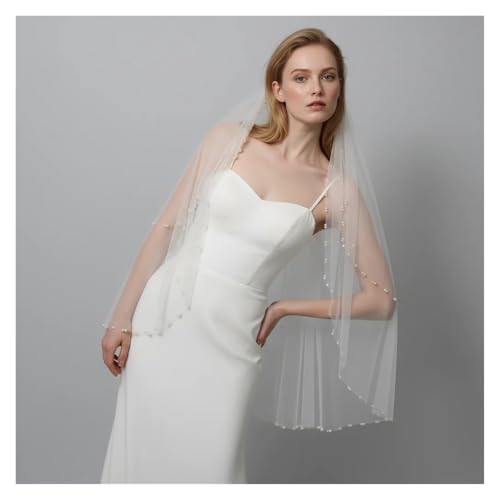 Velo de doble capa que no se deforma con perlas para bodas 5