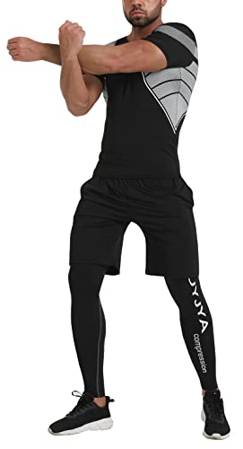 Image of BUYJYA 5Pcs Men's Compression Pants Shirt Top Long Sleeve Jacket Athletic Sets Gym Clothing Mens Workout Valentine's Day gift