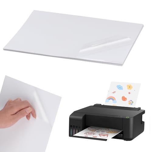 20 Blätt Stickerpapier zum Bedrucken A4 Aufkleber Papier zum Drucken, Selbstklebende Vinyl Aufkleberfolien, Transparent Bedruckbar Klebefolien Druckerpapier für Laserdrucker Tintenstrahldrucker