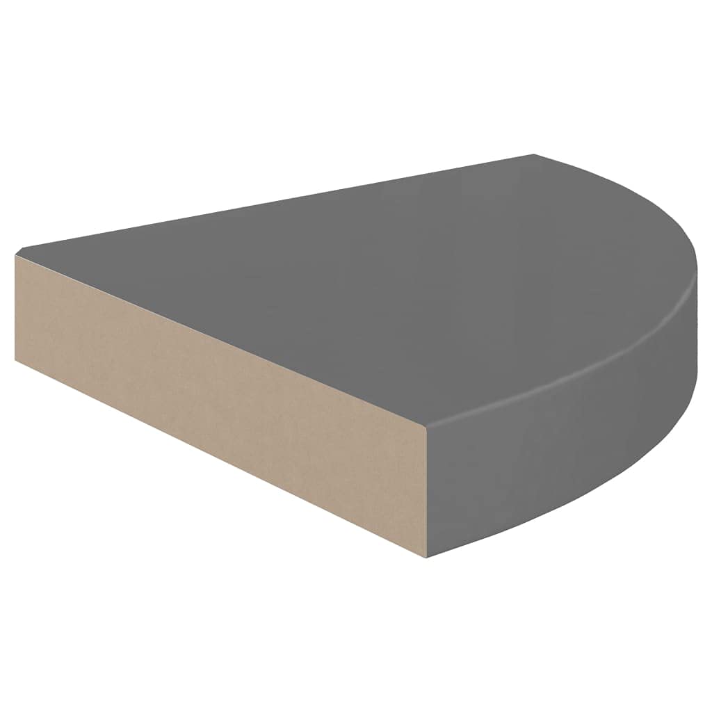 Eck-Schweberegale 4 STK. Hochglanz-Grau 25x25x3,8 cm MDF Wabenplatten-Design Metall Wandhalterung Unsichtbares Befestigungssystem Stabile Aufbewahrung für Bücher und Deko