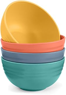 Odoland Cereal Bowls 4 Pieces, Unbreakable and Reusable Light Weight Bowl for Rice Noodle Soup Snack Salad Fruit Dishwasher Safe, Microwave Safe for Family Indoor Outdoor Color