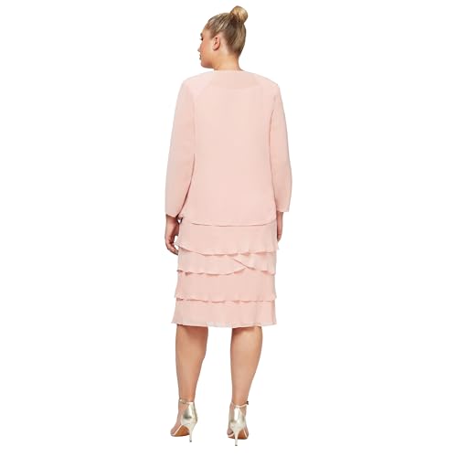 Image of S.L. Fashions Women's Mother of The Bride Tiered Jacket Dress with Shoulder Embellishment