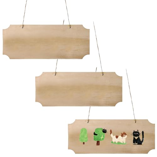 3 Pack Blank Wood Sign for Craft Unfinished Hanging Wood Sign with Hole Blank Rectangle Hanging Wooden Plaque Door Wall Art Decoration for Painting Writing DIY Home Crafts