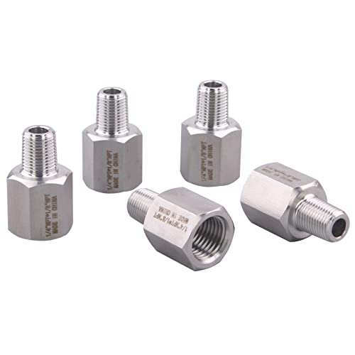 Image of Forged Reducer Adapter Fitting - Stainless Steel 304 Reducing Pipe Connector, 1 /4 inch NPT Female x 1 /8 inch NPT Male (pack of 5)