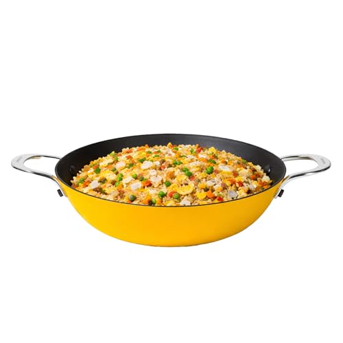 Image of CUMIN CO. Enamel Cast Iron Kadai LITE | 5.5L, 32 cm | 5 Years Warranty | Non Toxic Heavy Bottom Kadhai for Frying | Induction & Gas Compatible | Chemical Free Coating | Mustard