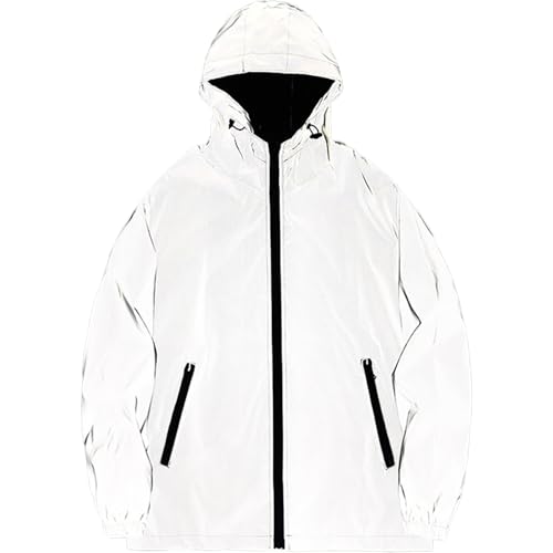 Chaqueta impermeable reflectante para hombre con capucha que cambia de color, abrigo de visibilidad nocturna para uso cómodo al aire libre en varias estaciones, gris, XXL