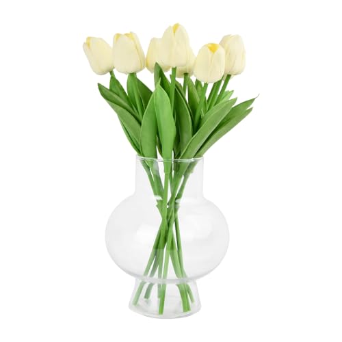 Dewocke 10 Tulipanes Artificiales, Ramo de Látex de Tacto Real, Flores de Tulipanes Falsos, Ramo de Flores para Arreglos de Boda, Hogar, Fiesta, Hotel, Decoración Floral (Blanco Lechoso)
