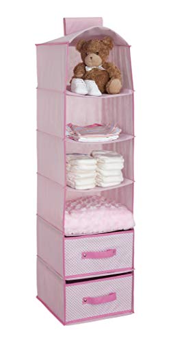Image of Delta Children 6 Shelf Hanging Wall Storage with 2 Drawers - Easy Storage/Organization Solution- Holds Sweaters, Shirts, Pants, Accessories & More - Movable Drawers Allow for Customization, Pink