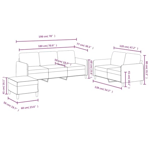 Samt Sofagarnitur 3-Sitzer Sofa mit Hocker, Bequemes Velours Sofaset für Wohnzimmer, Robuste Couchgarnitur mit Samtbezug und Stabilen Metallgestell, Plüschige – Bild 3