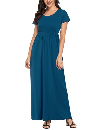 Image of Lacavocor Womens Short Sleeve Maxi Dresses Empire Waist Long Dress