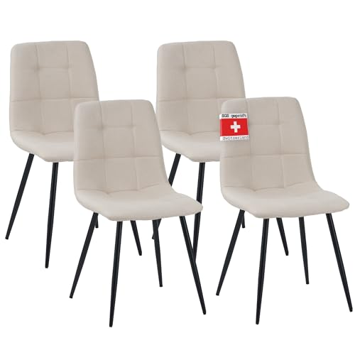 Albatros Bora Lot de 4 chaises de salle à manger rembourrées avec housse en tissu - Beige - Design vintage élégant - Charge maximale : 110 kg - Pour...