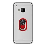 UOGNADGD Flexible Case + Ring Holder Compatible with HTC One M9 Phone Shockproof Cover & Magnetic Mecha Style Finger Grip Kickstand (White+RedRing)