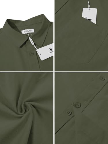 Image of JEKAOYI Mens Button Down Cotton Linen Shirts Casual Long Sleeve Beach Tops