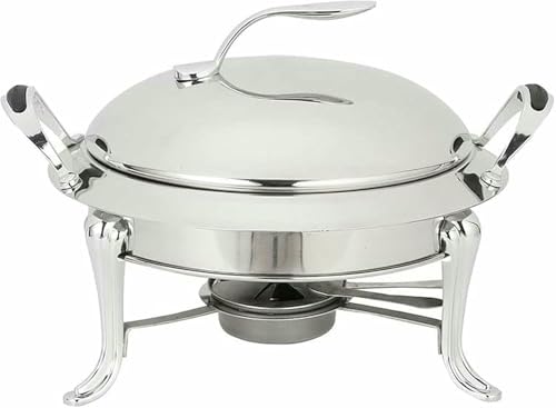 WOTZOV Calentadores de Comida, Calentador de Comida para bufé, Platos Calientes, Olla Caliente con sartén y Rejilla de Combustible, bufé Redondo de Acero, Apto para cenas de Año，Silver26cm
