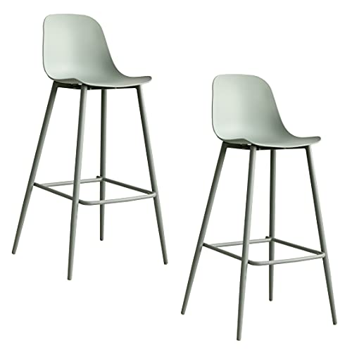 Kenay Home - Pack 2 Taburetes Altos con Respaldo para Cocina Comedor Verde Lein, 49,5x48x101,5cm (WxDxH)
