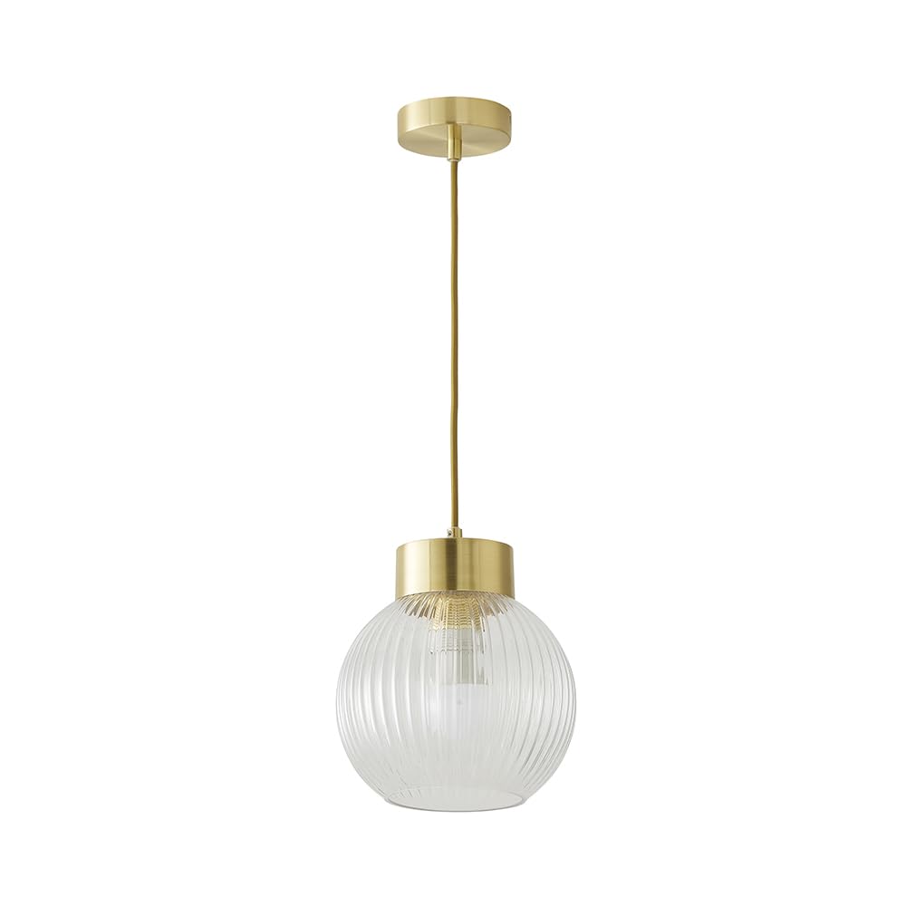Valuelights Unisex Gold Maddison Ribbed Glass Shade Metallic Cap Ceiling Pendant Light & Bulb In