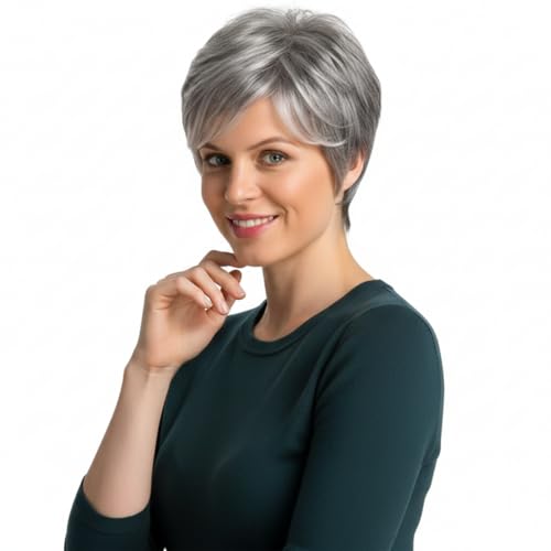 Perruque cheveux humains courts gris solution alopécie et confort - 5