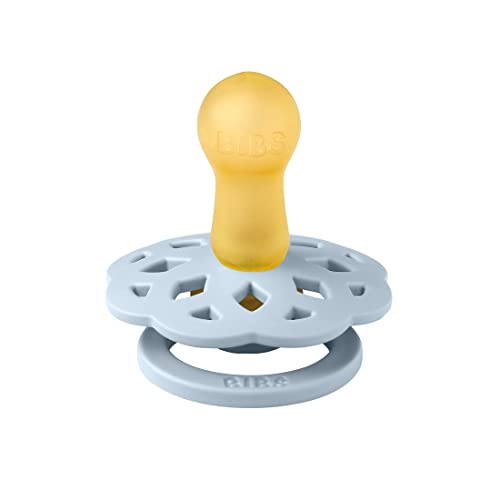 Image of BIBS Boheme Soother 2-Pack. BPA Free Dummy Pacifier, Symmetrical Nipple. Natural Rubber Latex, Made in Denmark. 0-6 Months (Pack of 2), Baby Blue /Island Sea | Round Natural Rubber Nipple | Size 1 | BPA-Free | Made in Denmark | High Nipple Acceptance | Airflow Holes | Comfort Shield