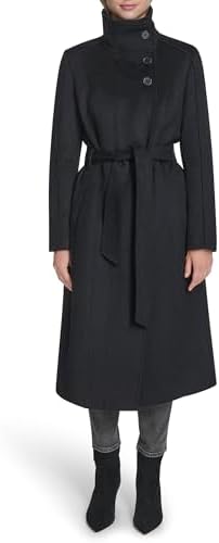 Cole Haan Women&#39;s Outerwear Asymmetric Belted Trench Coat with Stand Collar