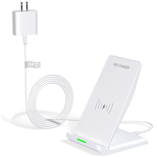 Image of 15W Wireless Phone Charger Stand,6FT Fast Android Wireless Charger Station for iPhone 17 /17 Air /17 Pro Max /15 /14 /13, 15W Fast Charging for Samsung Galaxy S23 S22 S21 with 20W USB C Charging Block Cube