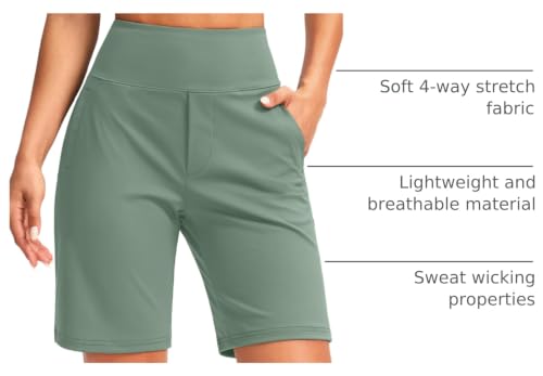 Image of SANTINY Women's 9 inch High Waisted Bermuda Shorts with 4 Pockets Knee Length Long Shorts for Women Workout Athletic Casual
