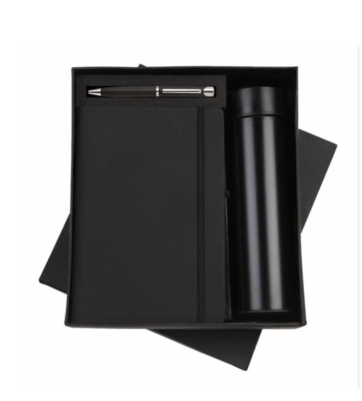 Image of 3 In 1 Corporate Gift Set With Diary Notebook, Pen, And Temperature Water Bottle | Birthday Gift For Boyfriend /Husband /Brother /Father | Gift For Men Special Unique (Black) - Leather, 450 Ml