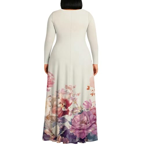 Image of PinkPatty Plus Size Maxi Dress for Curvy Women Crew Neck Long Sleeves Casual Dress Vacation Sundresses with Pockets