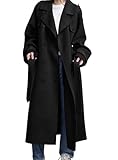 chouyatou Women's Winter Double Breasted Wool Coat Long Sleeve Notch Lapel Midi Long Winter Trench Coat with Belt (XX-Large, Black)