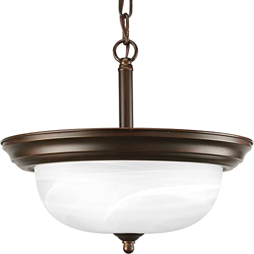 Progress Lighting 2-Light Ceiling Light, Semi-Flush Mount or Hanging Ceiling Light Fixture for Interior Kitchen Lights or Hallway, 13-3/16" by 11-5/16", Antique Bronze, Alabaster Glass Shade by Progress Lighting - Image 5
