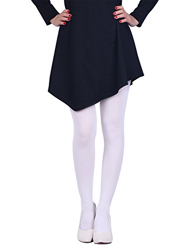 HDE Womens Solid Gradient Color Stockings Opaque Microfiber Footed Tights,Large or X-Large,White